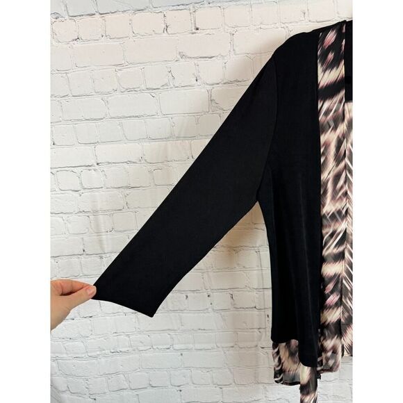 CHICO'S TRAVELERS black beige animal print knit open front cardigan sweater 1 M - Picture 4 of 7